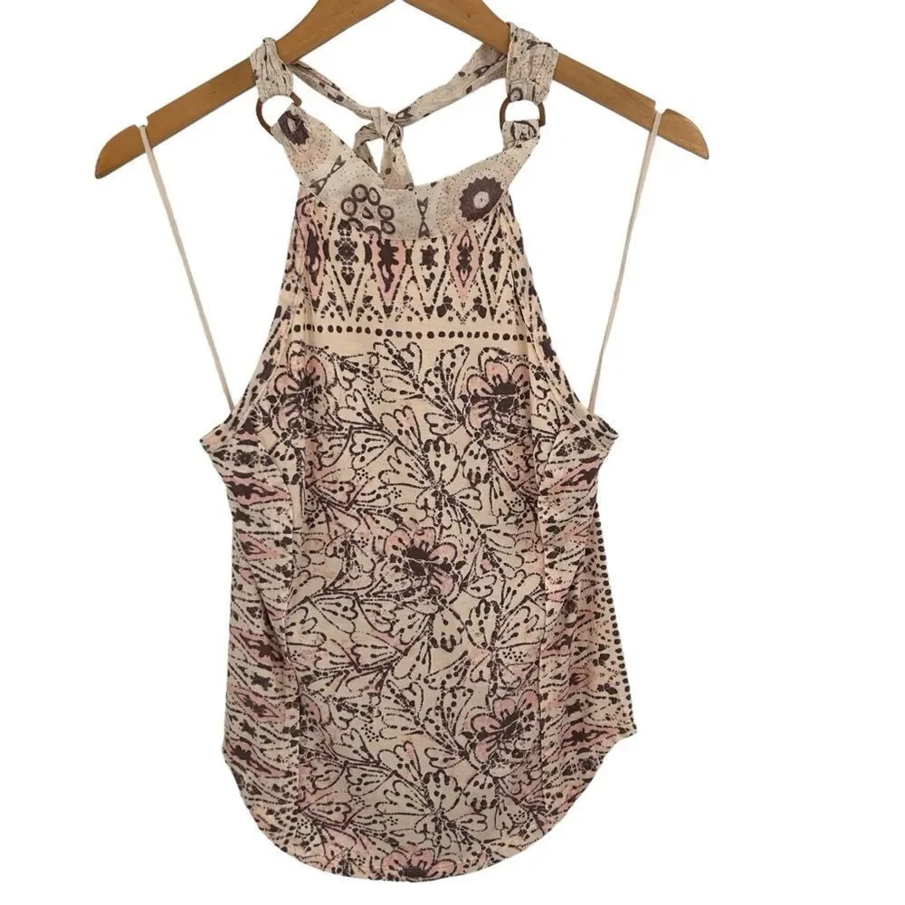 NWT free people Madagascar halter top in neutral cream and pink size medium
